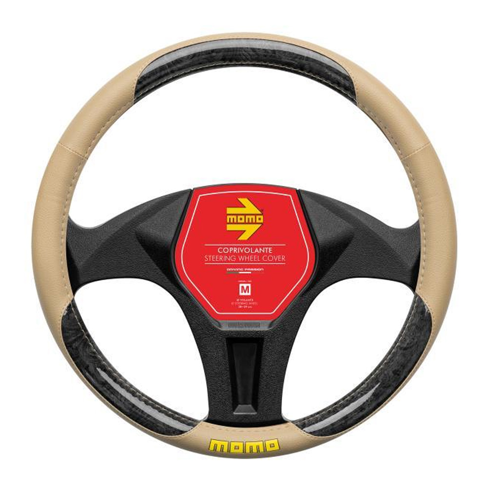 Momo Briar Steering Wheel Cover Yellow Logo Black/Beige M – SWC0BRBEB