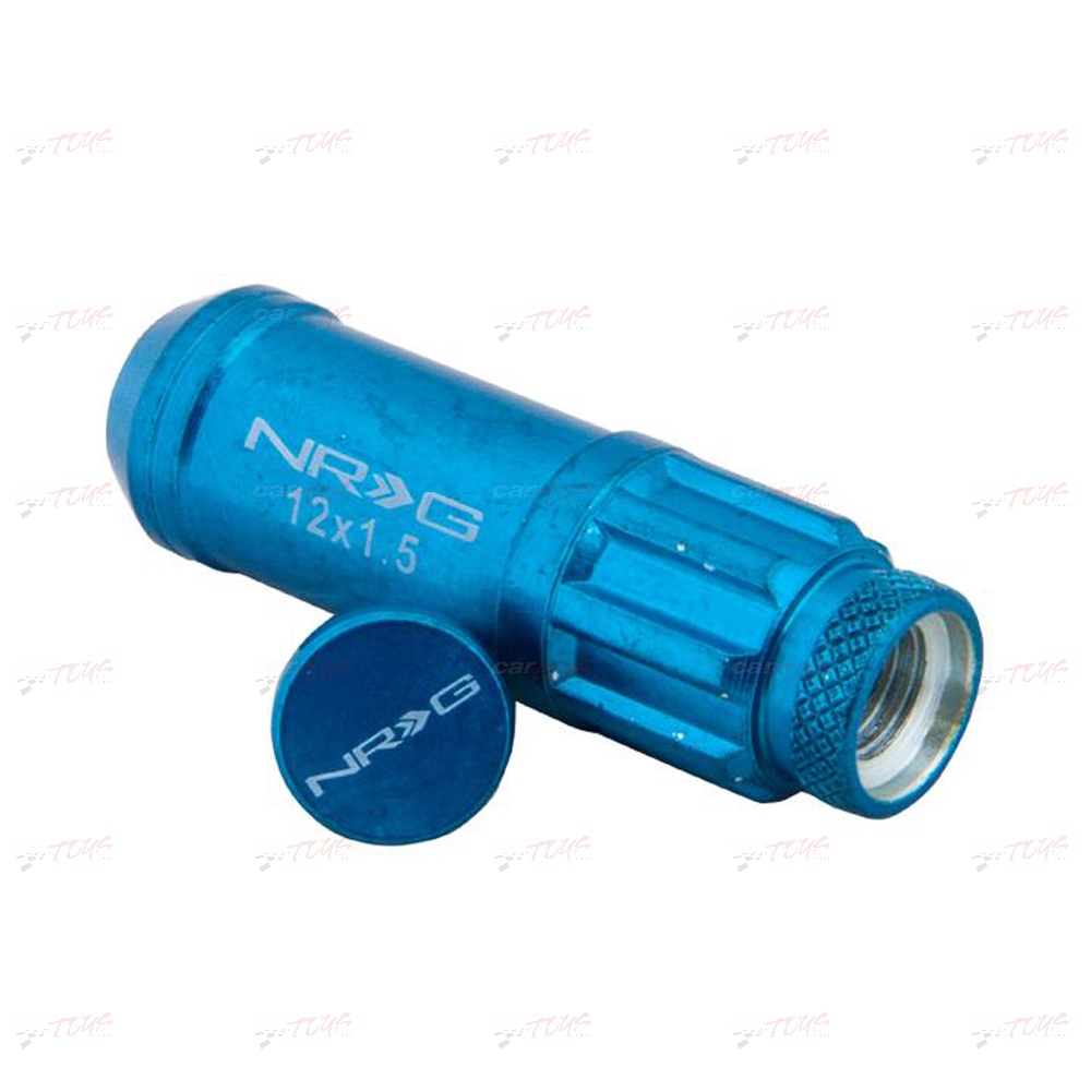 NRG 700 Series M12 X 1.5 Steel Lug Nut w/Dust Cap Cover Set 21 Pc w/Locks & Lock Socket – Blue