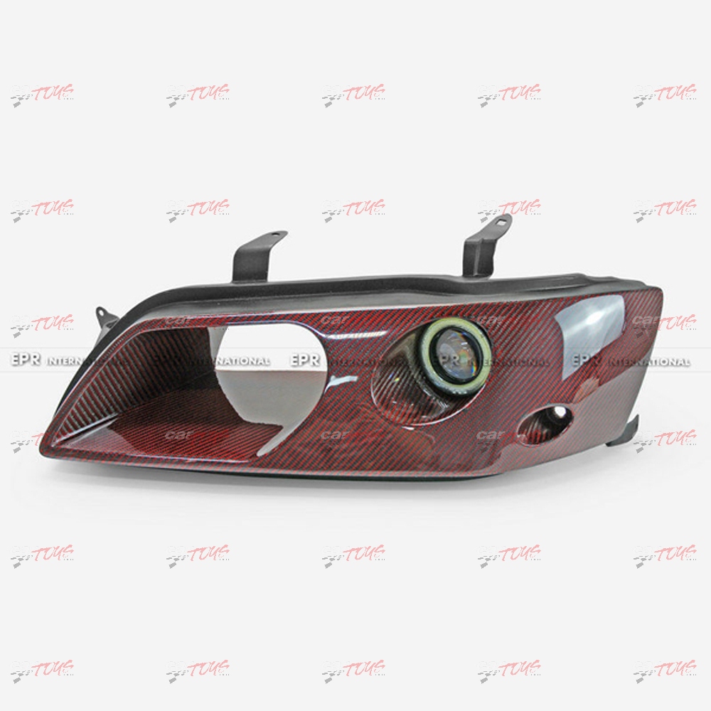 Evolution EVO 7 8 9 Left Side Vented Headlight Air Duct with LED Projector Light (RHD, passenger side) RED Carbon Fibre