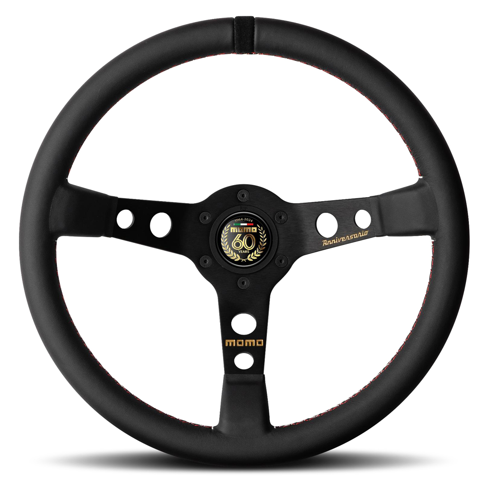 MOMO MOD.07 Anniversario Steering Wheel – Black Leather Black Spokes 350MM